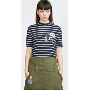 Zara t-shirt mock turtle neck R U Mine striped tee